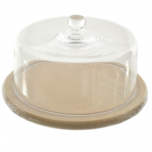 Szklany klosz + drewniana deska