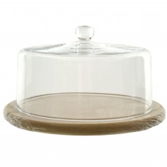 Szklany klosz + drewniana deska