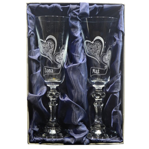 Zestaw kieliszków dla młodej pary + ozdobne opakowanie