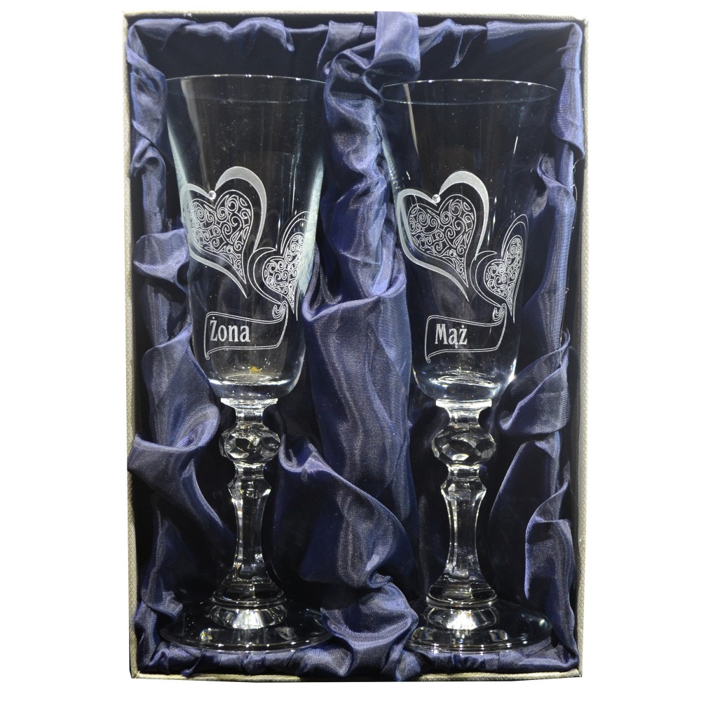 Zestaw kieliszków dla młodej pary + ozdobne opakowanie