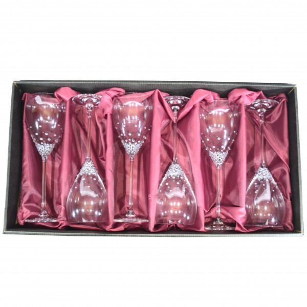 Zestaw 6 kieliszków do wina czerwonego z kryształkami