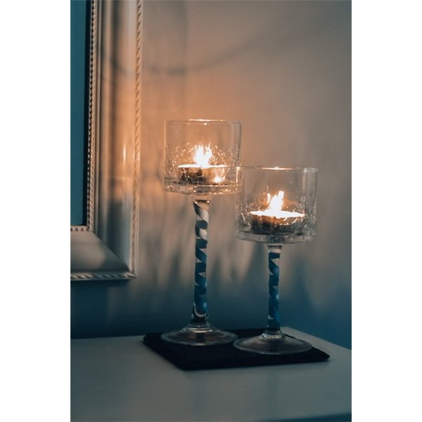 Świecznik na nóżce z efektem popękanego szkła - krakla 6 wysokości